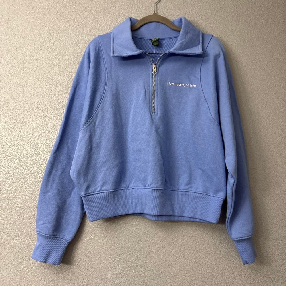 Wild Fable Women's Light Blue Quarter Zip Pullover Cropped Sweatshirt